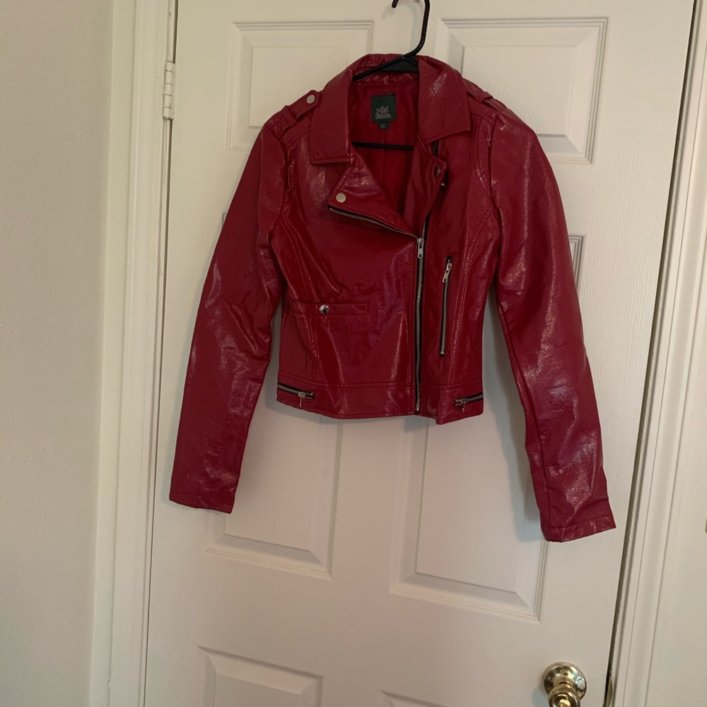 Shiny red moto jacket